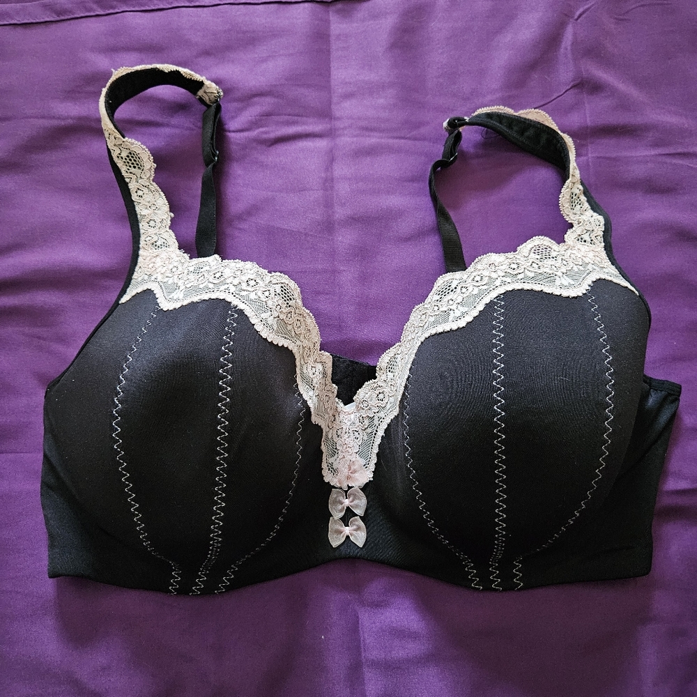 Black Underwire Bra w/ Pink Lace Detail 42DDD - Addition Elle